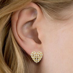 Baguette Diamond Heart Shape Stud Earrings Made In 18k Yellow Gold