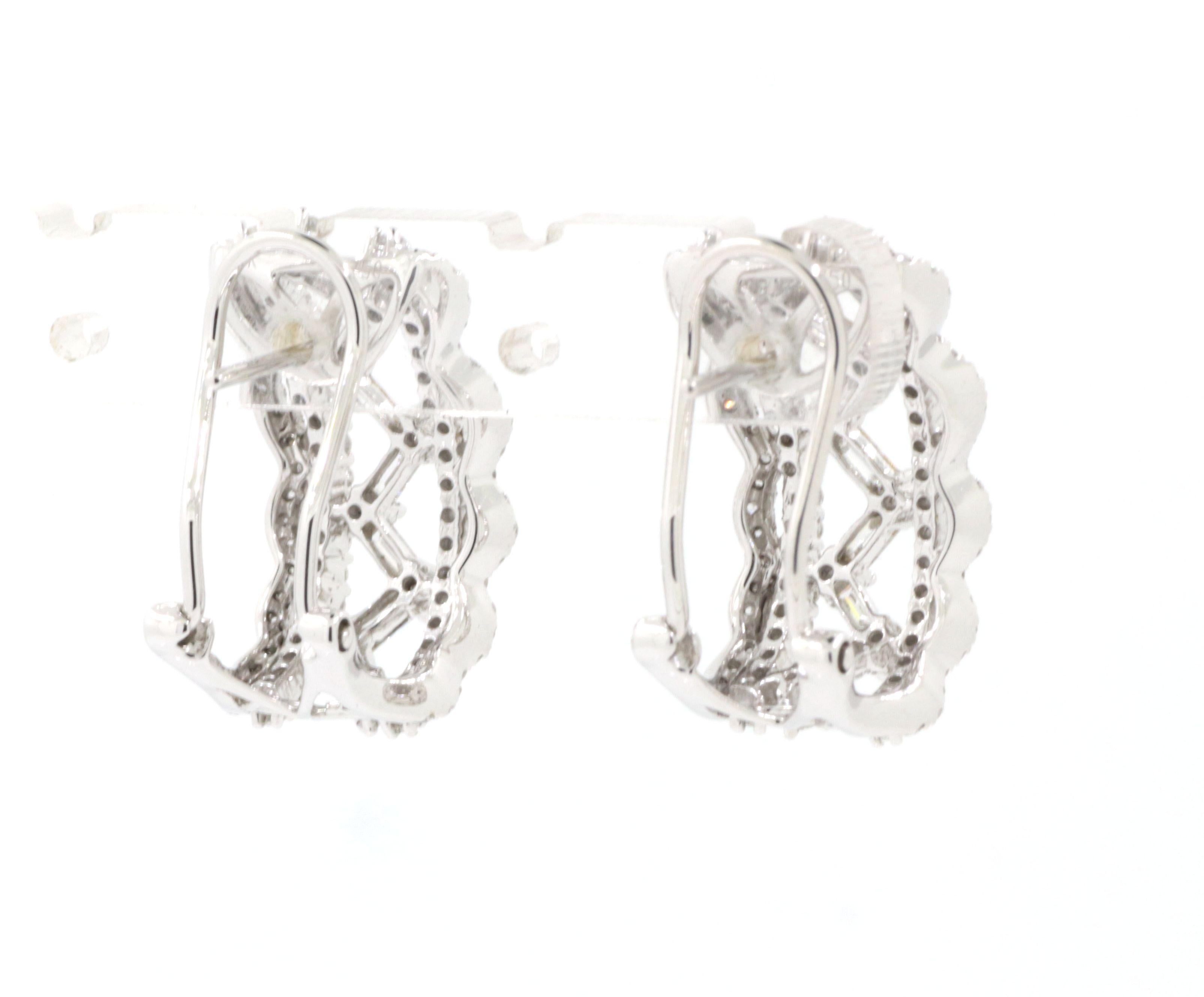 Contemporary Baguette Diamond Hoop Earring in 18K White Gold For Sale