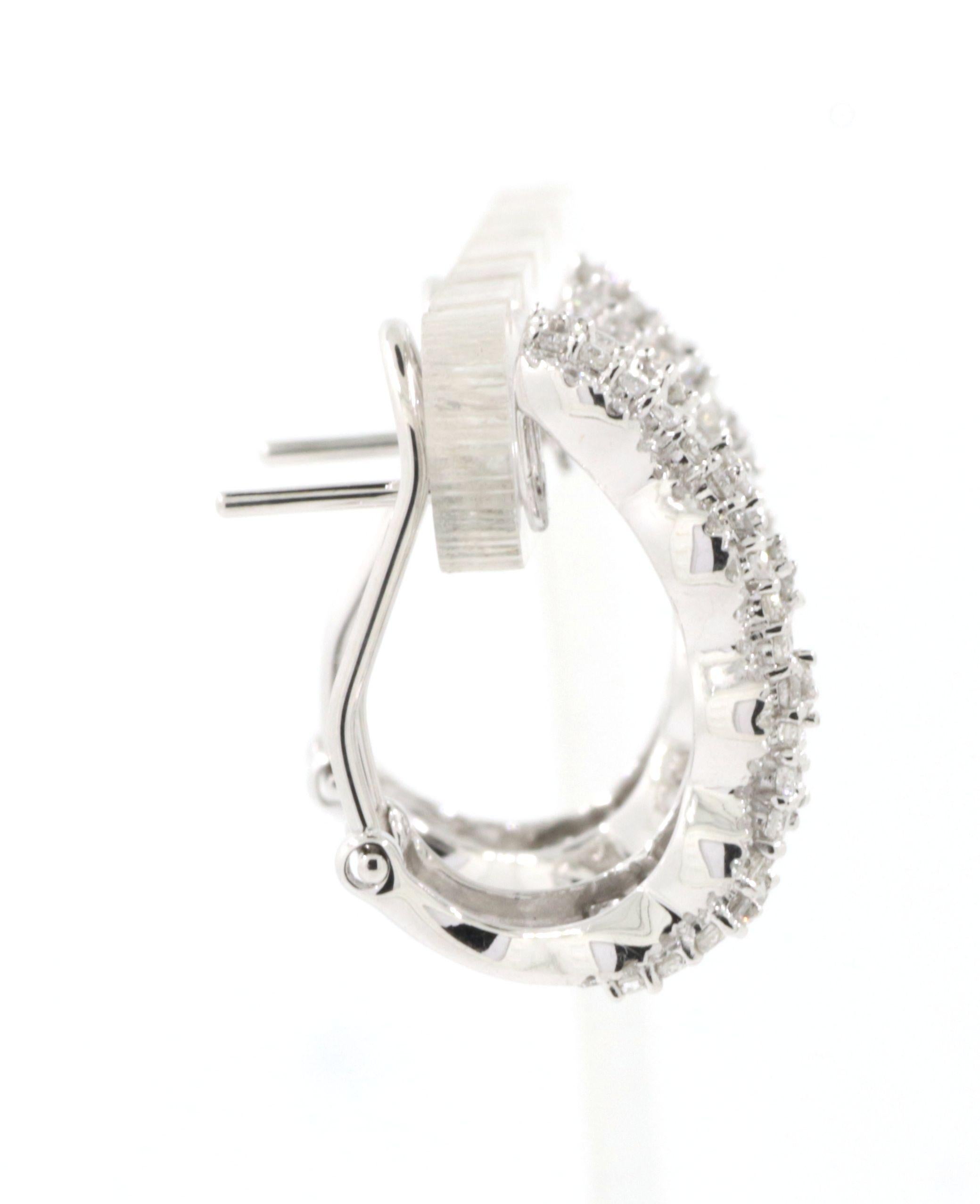 Baguette Cut Baguette Diamond Hoop Earring in 18K White Gold For Sale