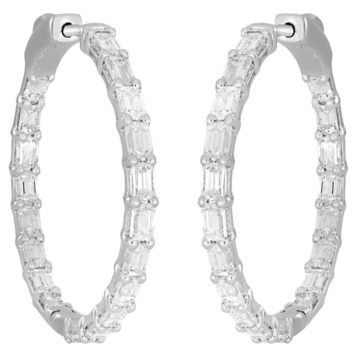 Baguette Diamond Inside Outside Hoops made In 14k White Gold