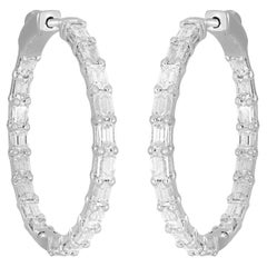 Baguette Diamond Inside Outside Hoops made In 14k White Gold