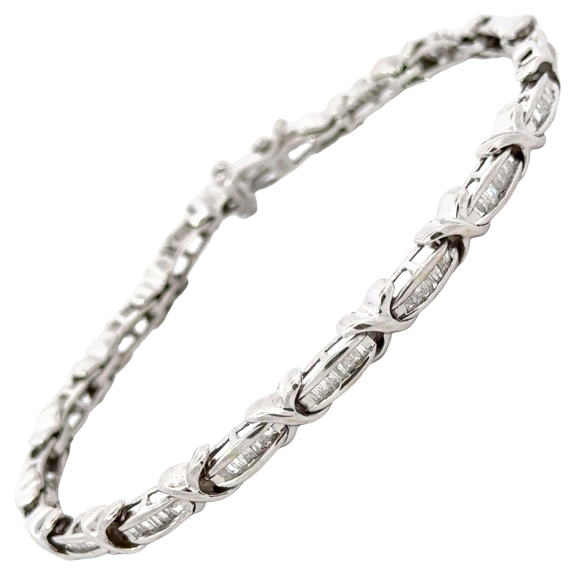 Gliederarmband mit Baguette-Diamant 10k Weißgold