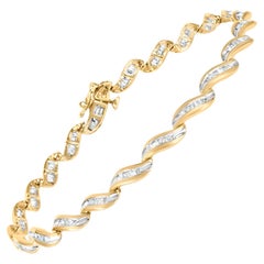 Bracelet à maillons en or jaune 10 carats avec diamants baguettes de 1,12 carat