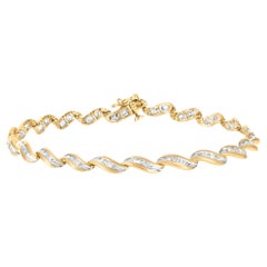 Bracelet à maillons en or jaune 10 carats avec diamants baguettes de 1,12 carat