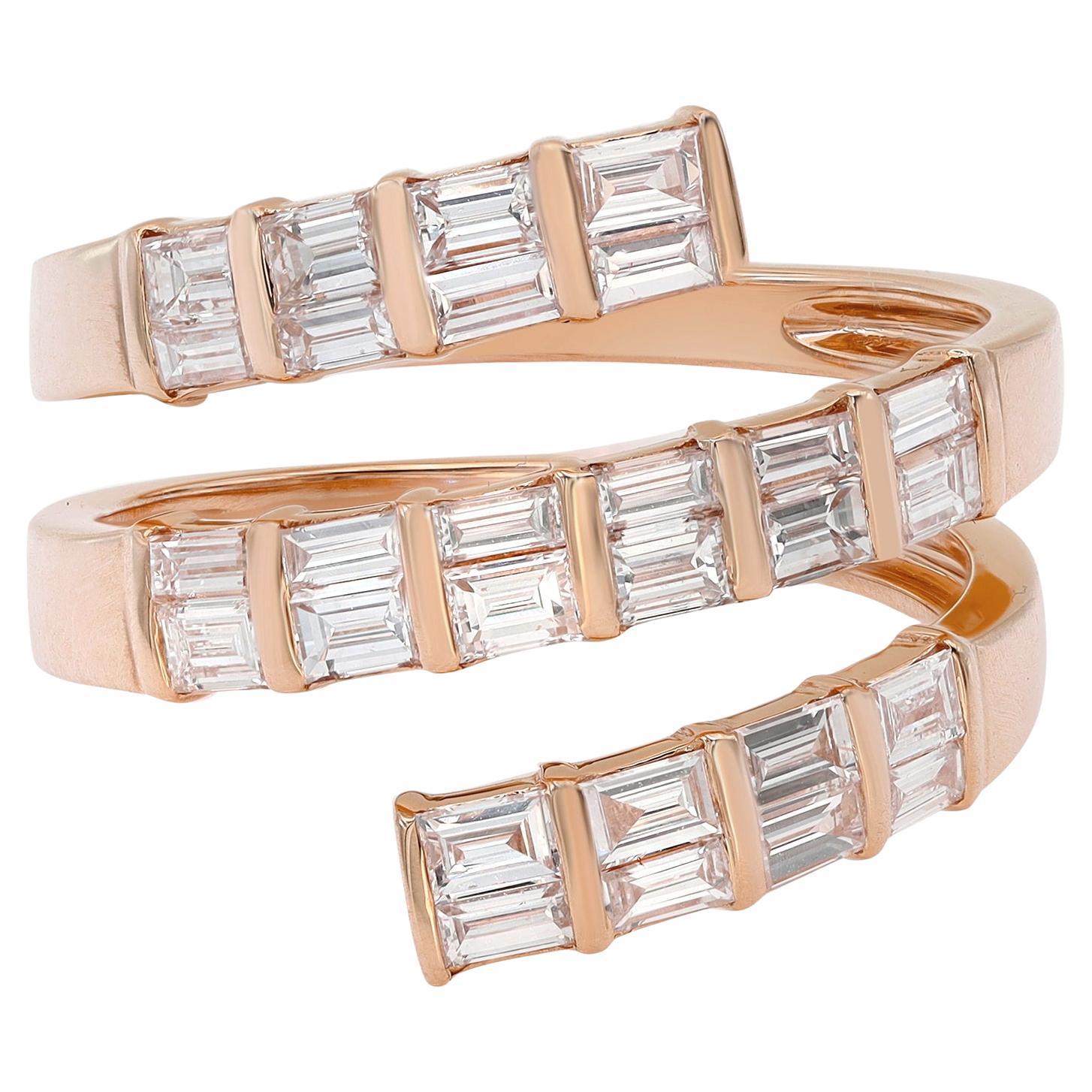 Baguette Diamond Multi Row Spiral Ring 18K Rose Gold 1.25Cttw For Sale