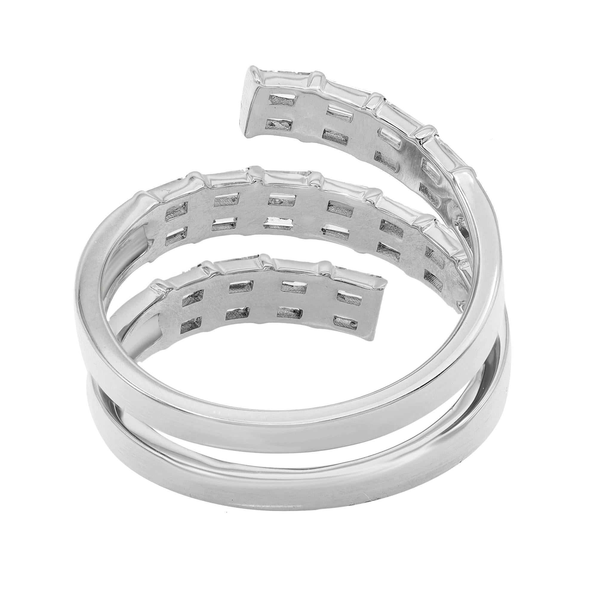 Modern Baguette Diamond Multi Row Spiral Ring 18K White Gold 1.20Cttw For Sale