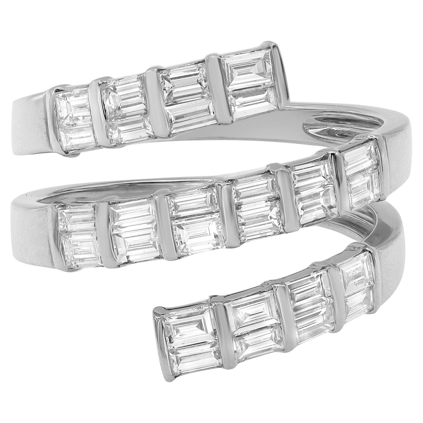 Baguette Diamond Multi Row Spiral Ring 18K White Gold 1.20Cttw