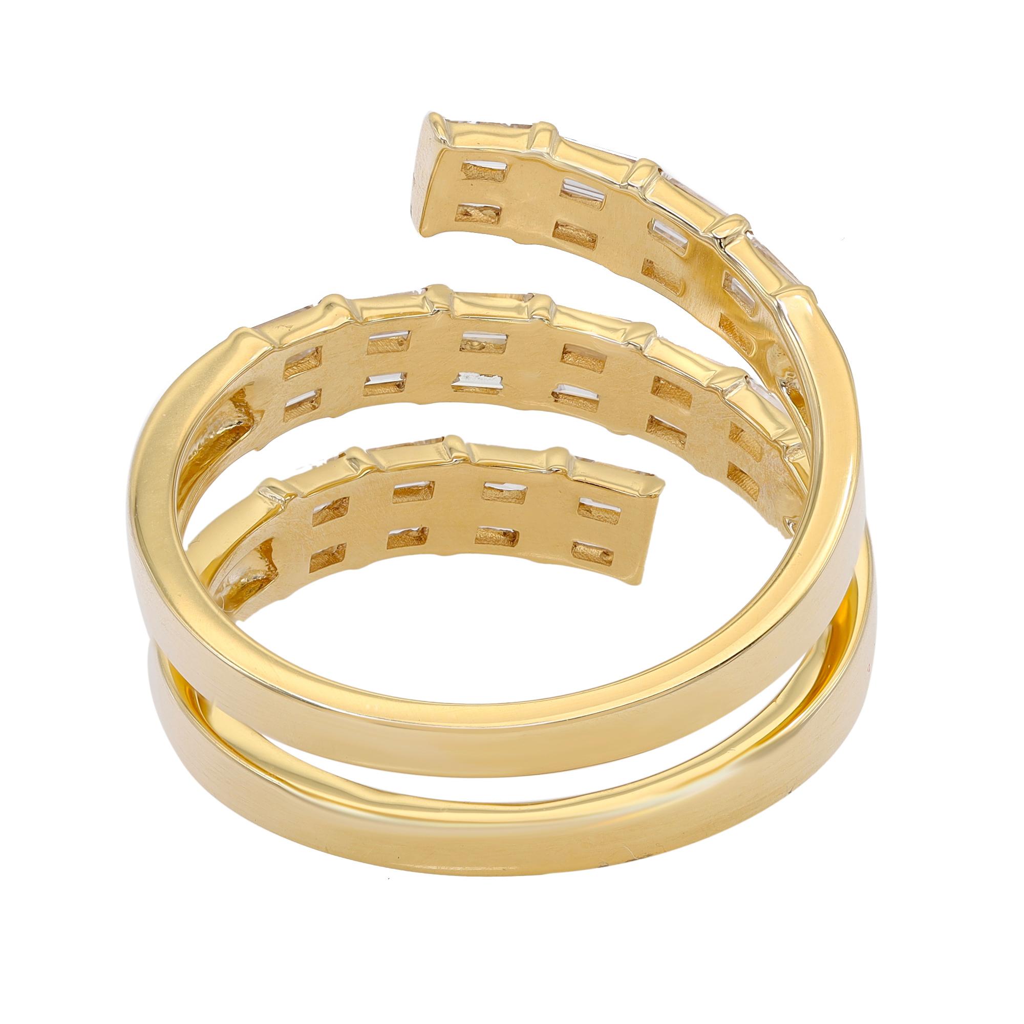 Modern Baguette Diamond Multi Row Spiral Ring 18K Yellow Gold 1.20Cttw For Sale