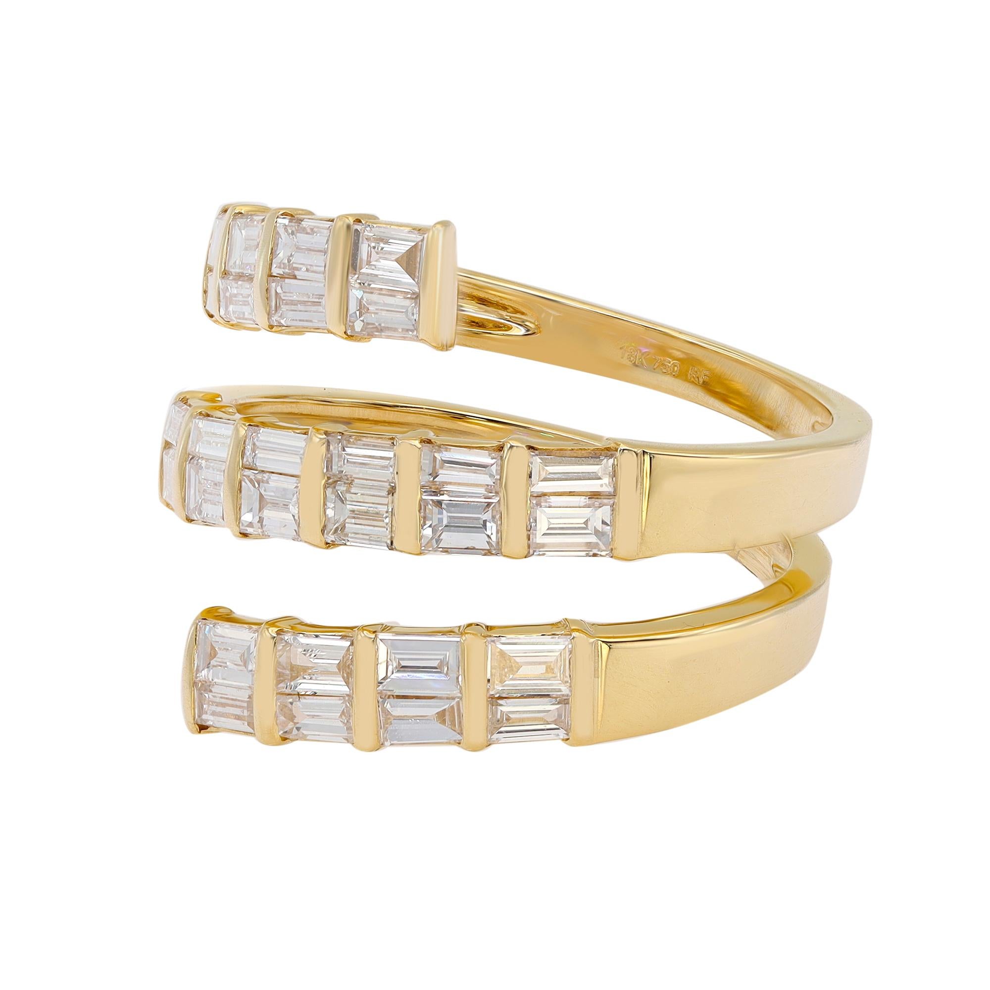 Baguette Cut Baguette Diamond Multi Row Spiral Ring 18K Yellow Gold 1.20Cttw For Sale