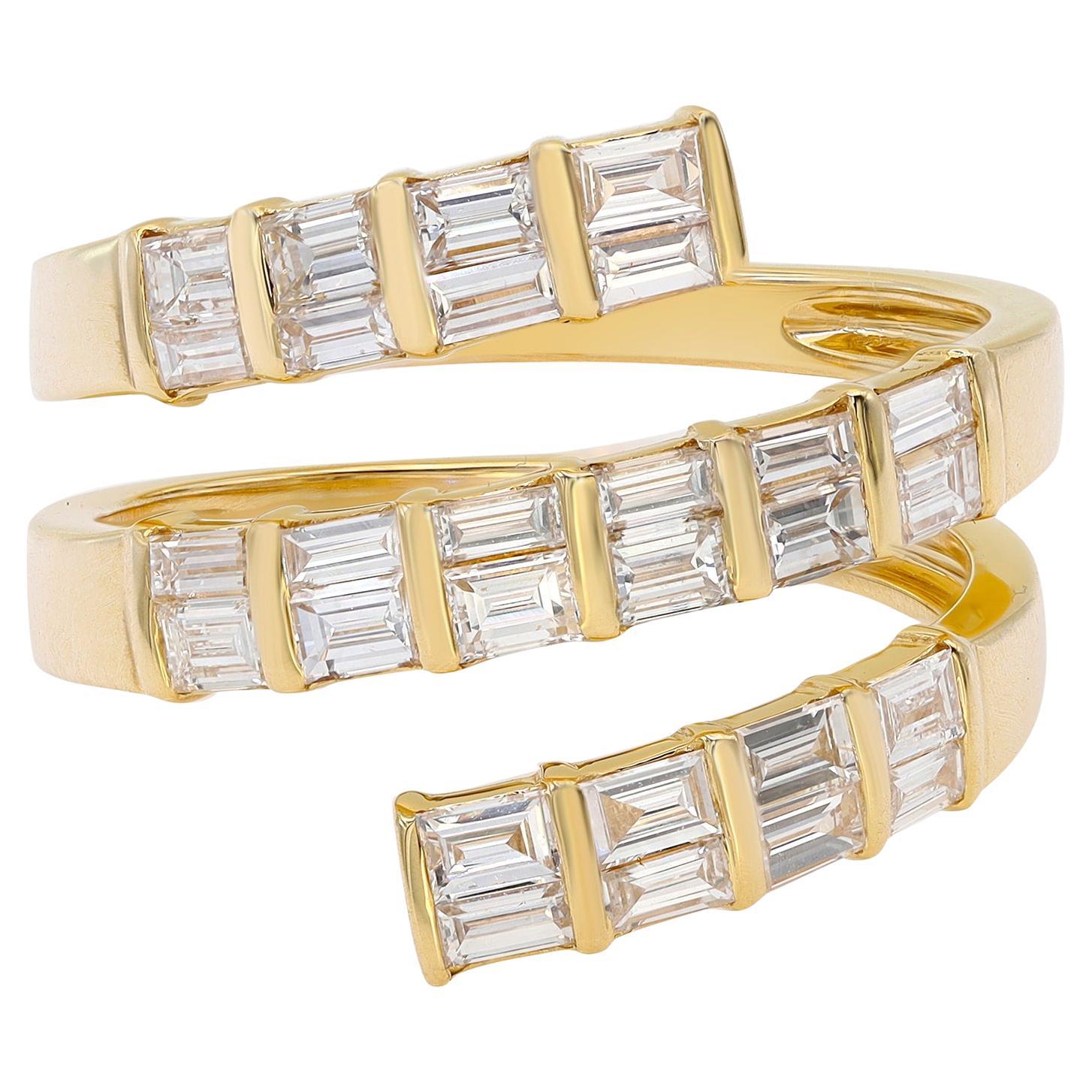 Baguette Diamond Multi Row Spiral Ring 18K Yellow Gold 1.20Cttw