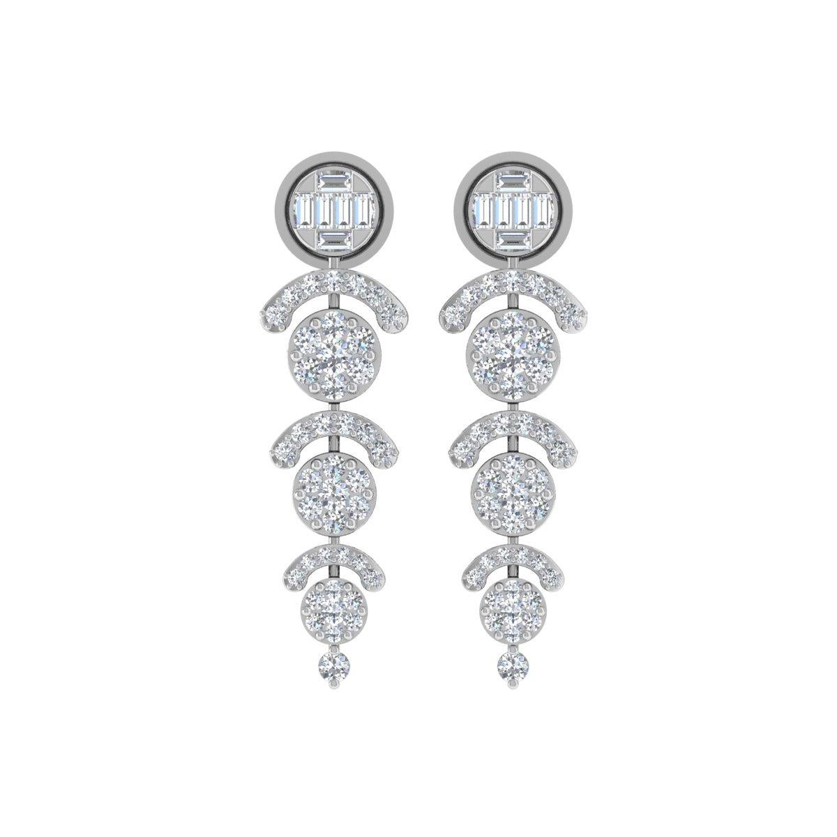 Item Code :- SEE-1660 (14k)
Gross Weight :- 5.25 gm
14k Solid White Gold Weight :- 4.95 gm
Natural Diamond Weight :- 1.52 carat  ( AVERAGE DIAMOND CLARITY SI1-SI2 & COLOR H-I )
Earrings Length :- 33 mm
Earrings Width :- 9 mm

✦