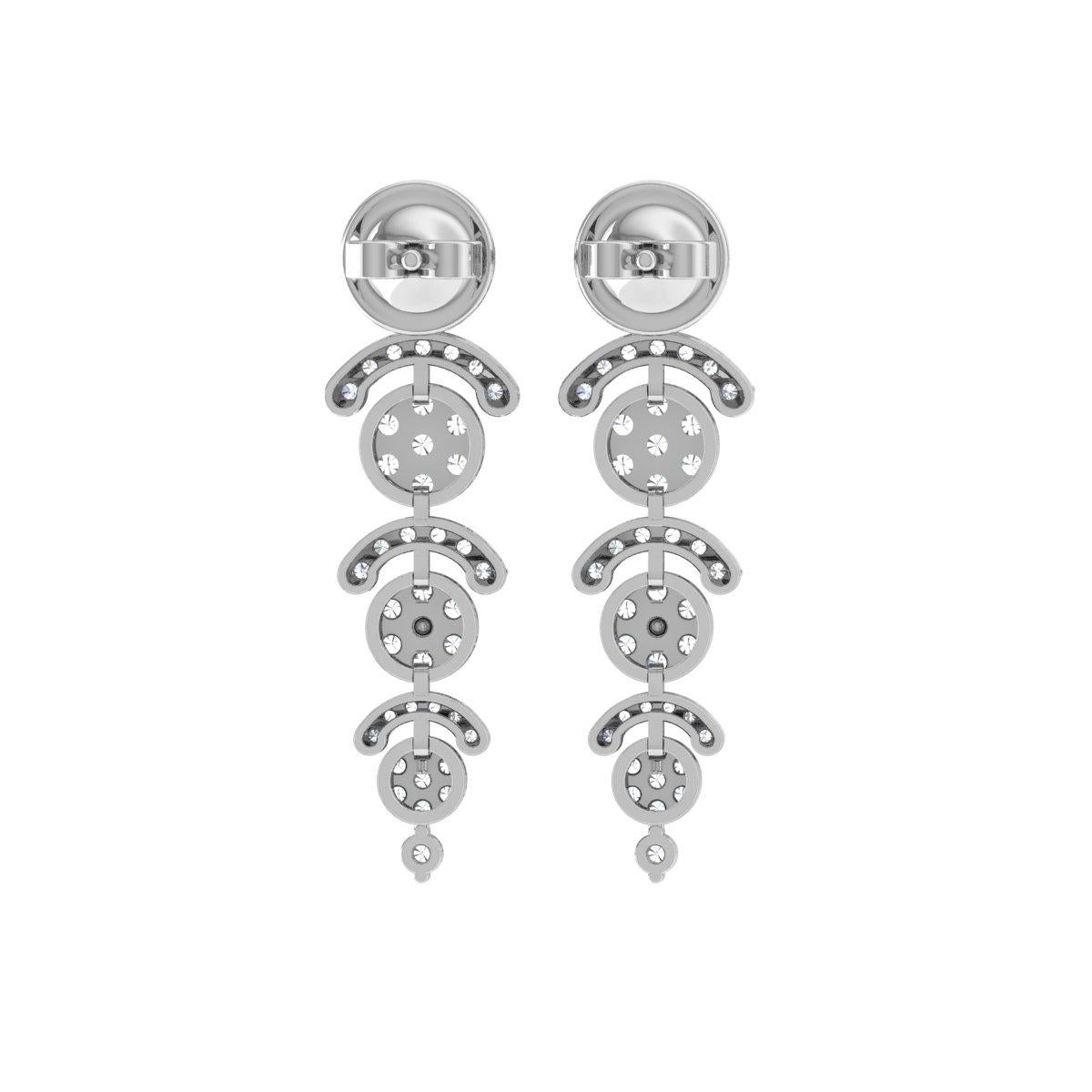 Modern Baguette Diamond Pave Designer Dangle Earrings Solid 14k White Gold Fine Jewelry For Sale