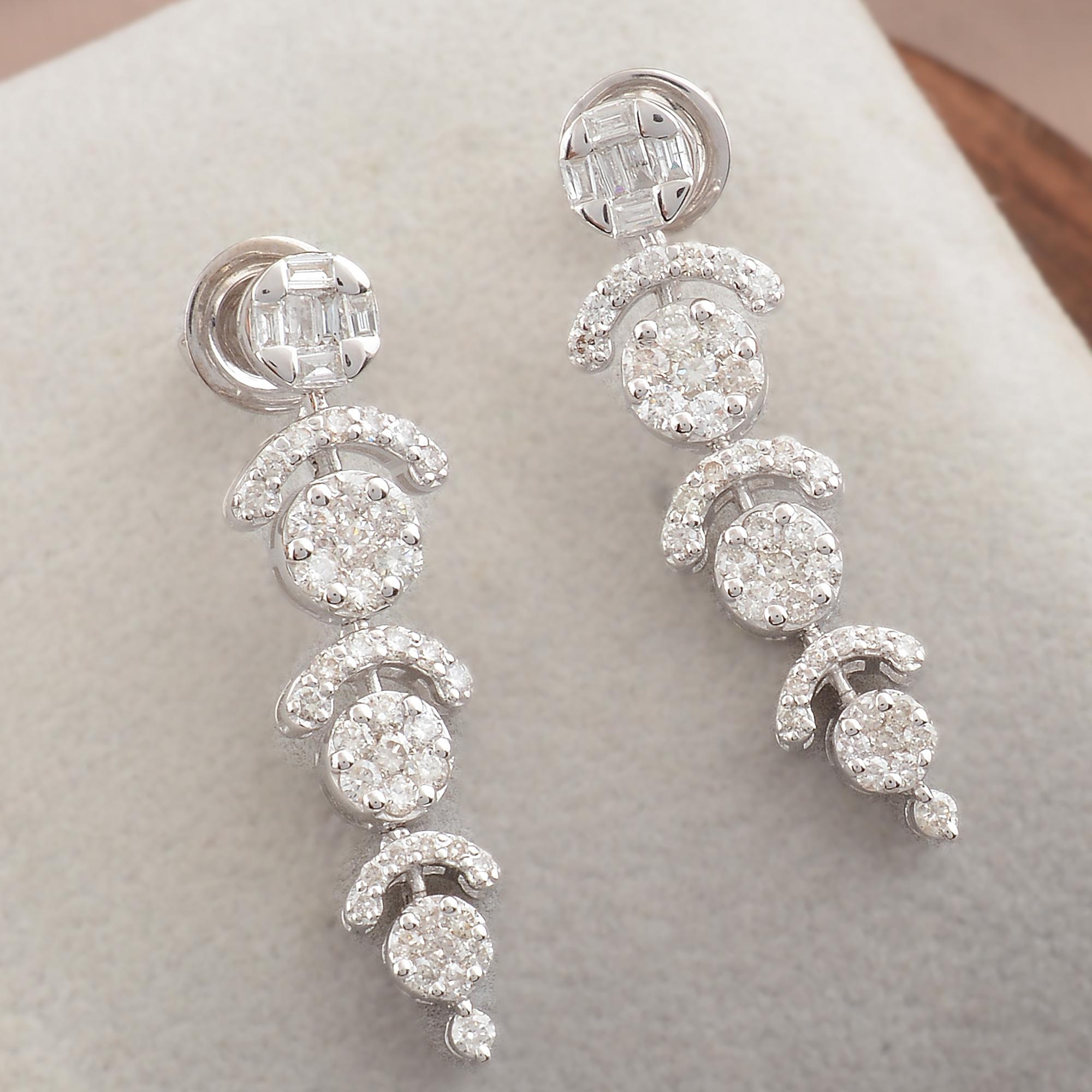 Baguette-Diamant-Pavé-Designer-Ohrringe aus massivem 14k Weißgold im Angebot 1