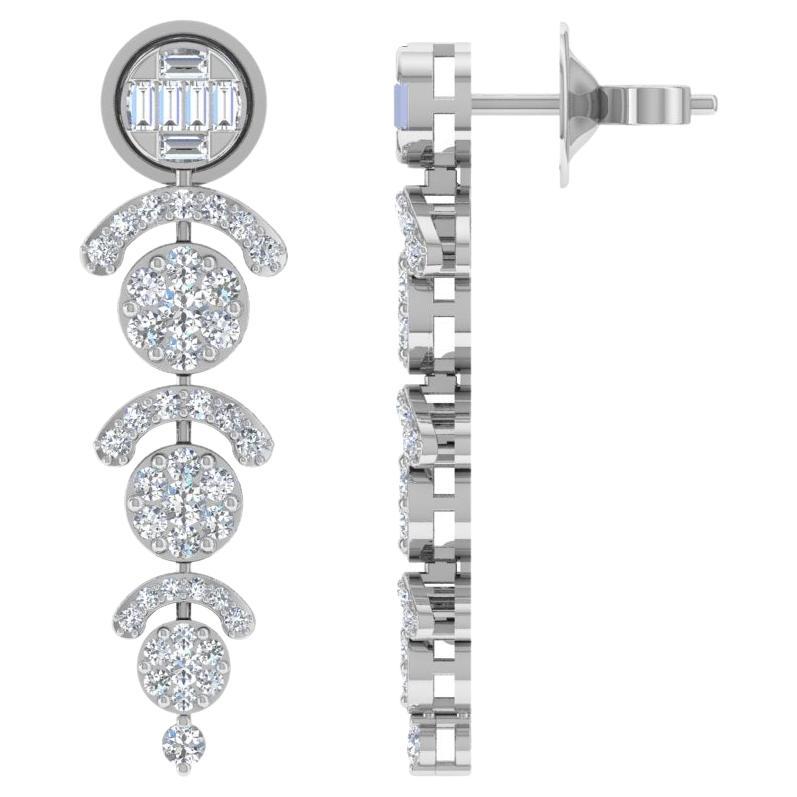 Baguette-Diamant-Pavé-Designer-Ohrringe aus massivem 14k Weißgold im Angebot