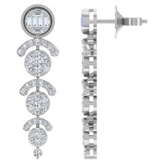 Baguette Diamond Pave Designer Dangle Earrings Solid 14k White Gold Fine Jewelry