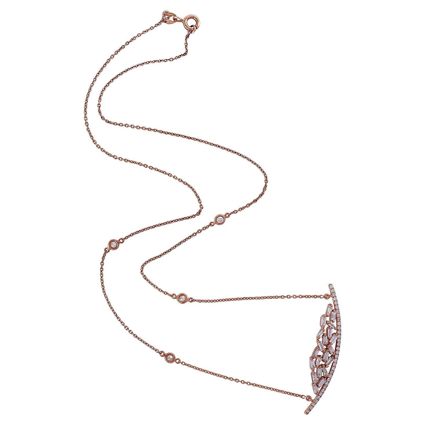 Baguette Diamond Pendant Chain Necklace Made In 18k Rose Gold