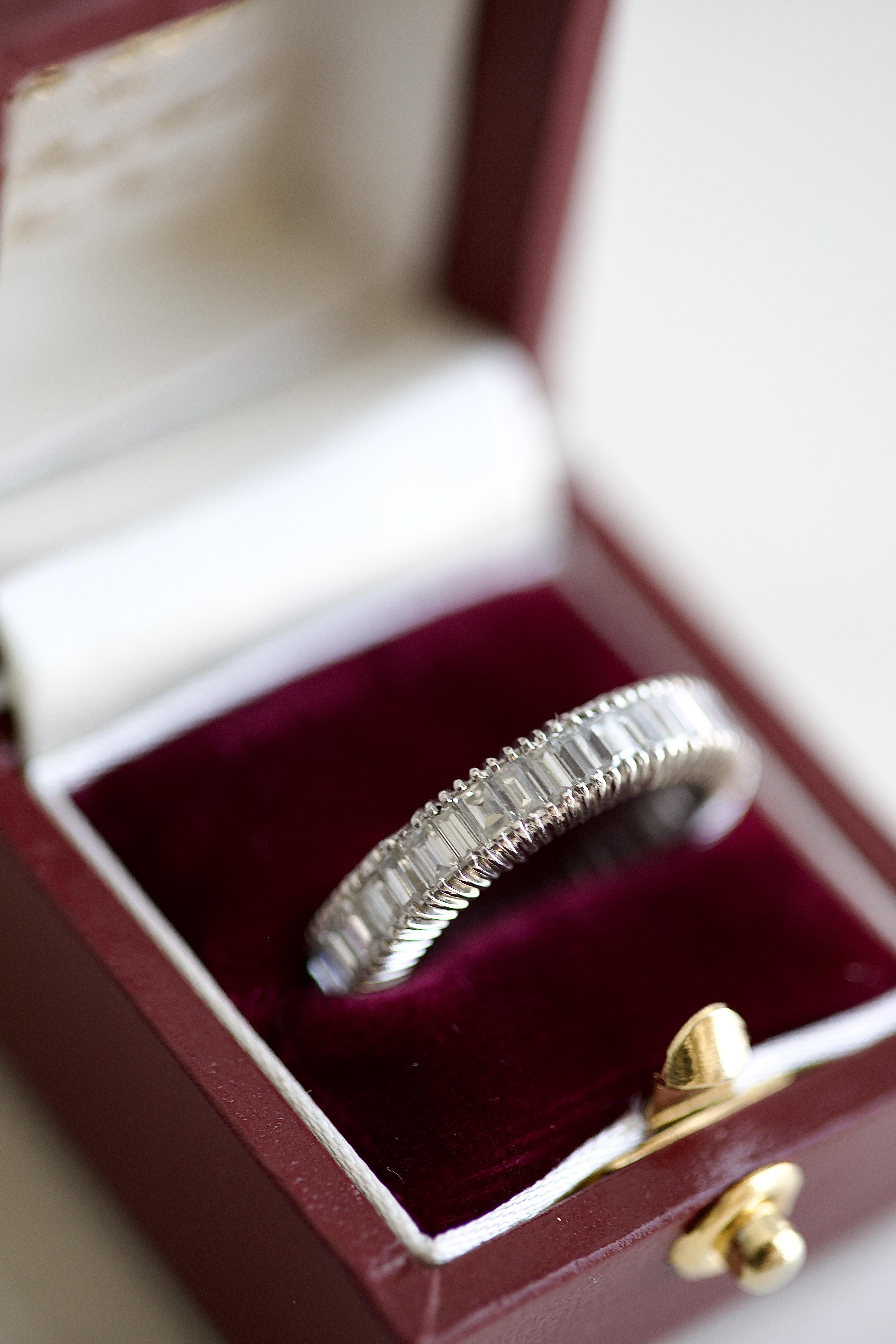 Baguette Diamond Platinum Eternity Band In Excellent Condition For Sale In Beverly Hills, CA