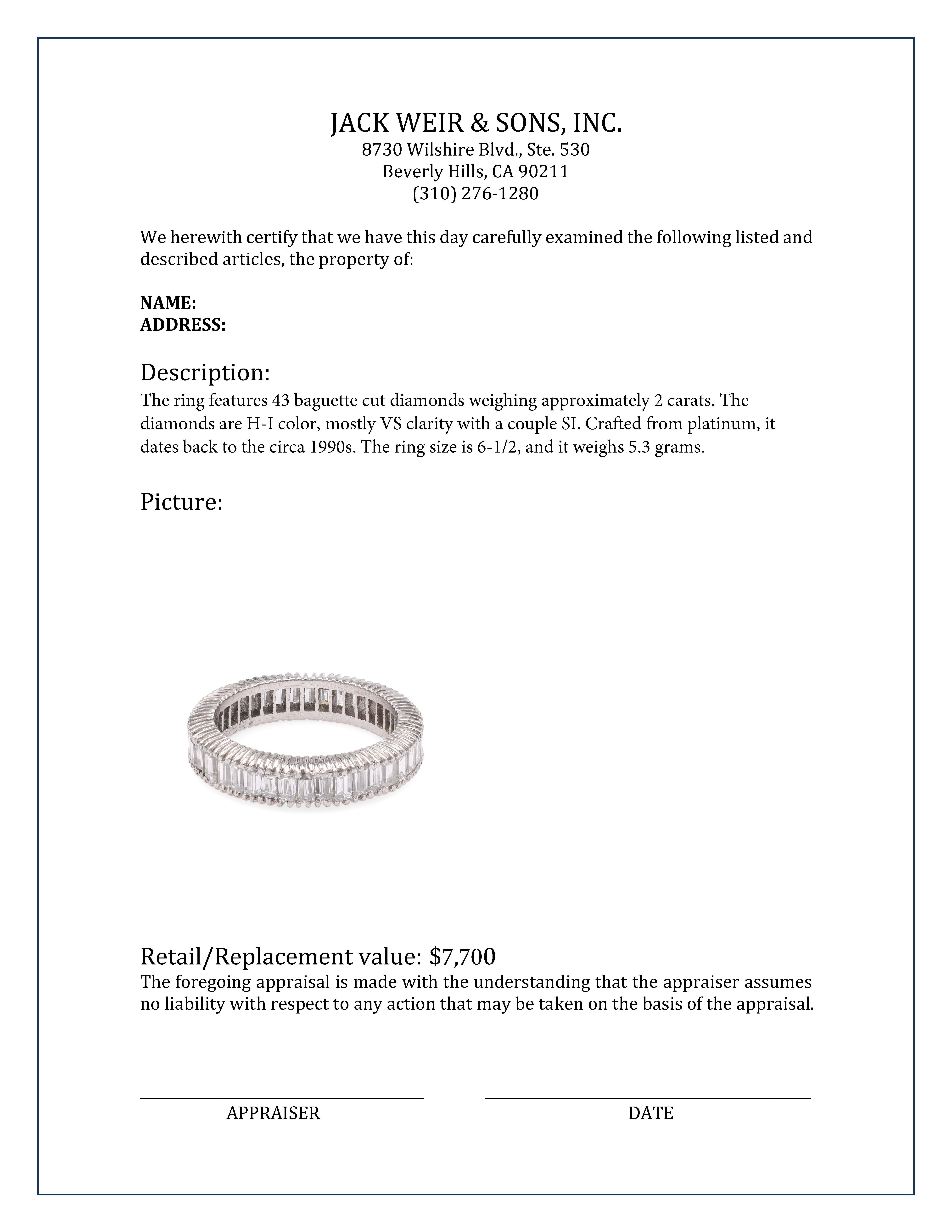 Bracelet éternel en platine avec diamant baguette Unisexe en vente