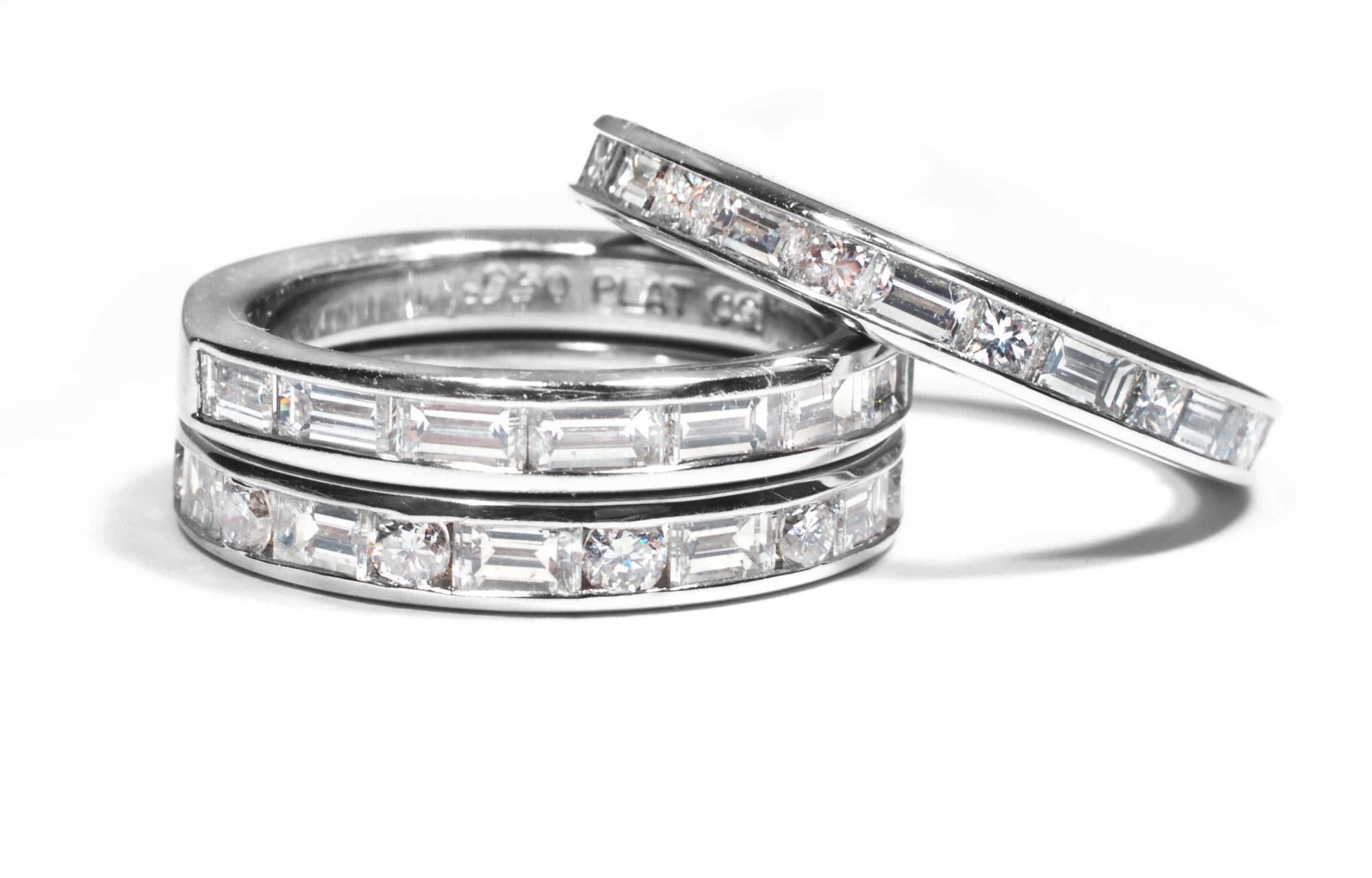 Baguette Diamond Platinum Eternity Band with Old Master Engraving In New Condition In New York, NY