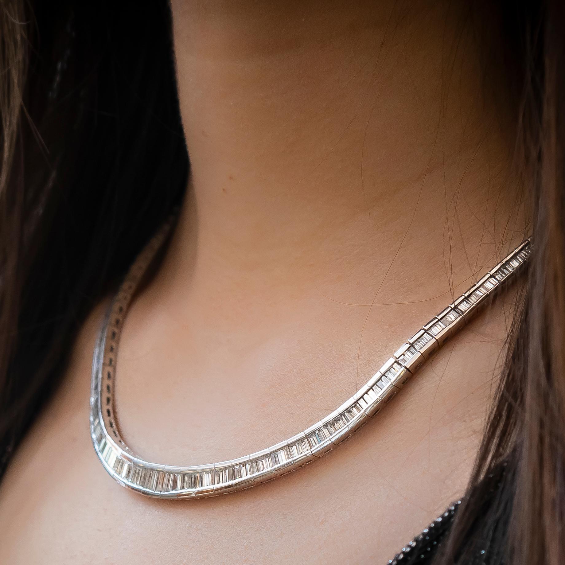 Diamant-Platin-Halskette mit Baguetteschliff, 20 Karat 1