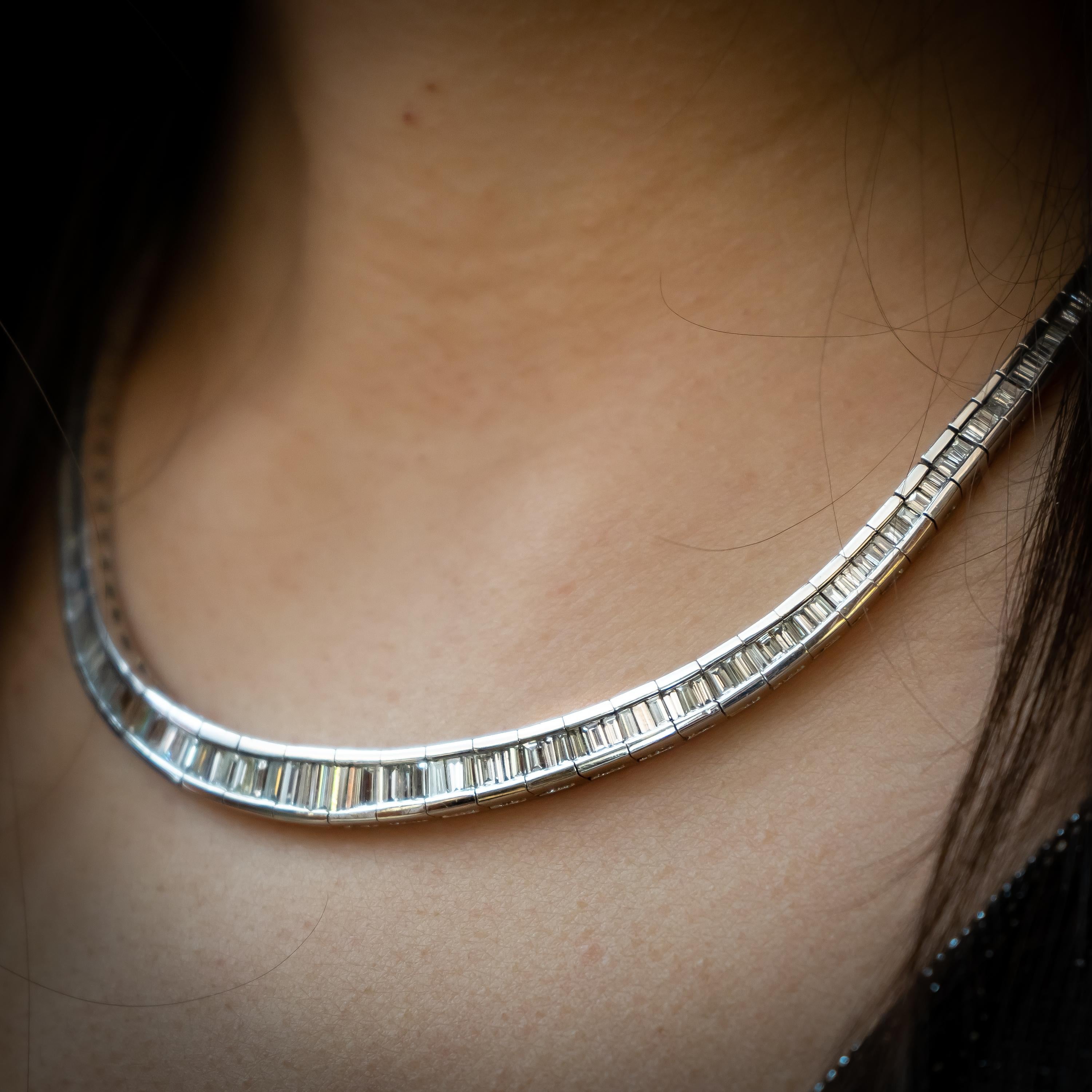 Diamant-Platin-Halskette mit Baguetteschliff, 20 Karat 2