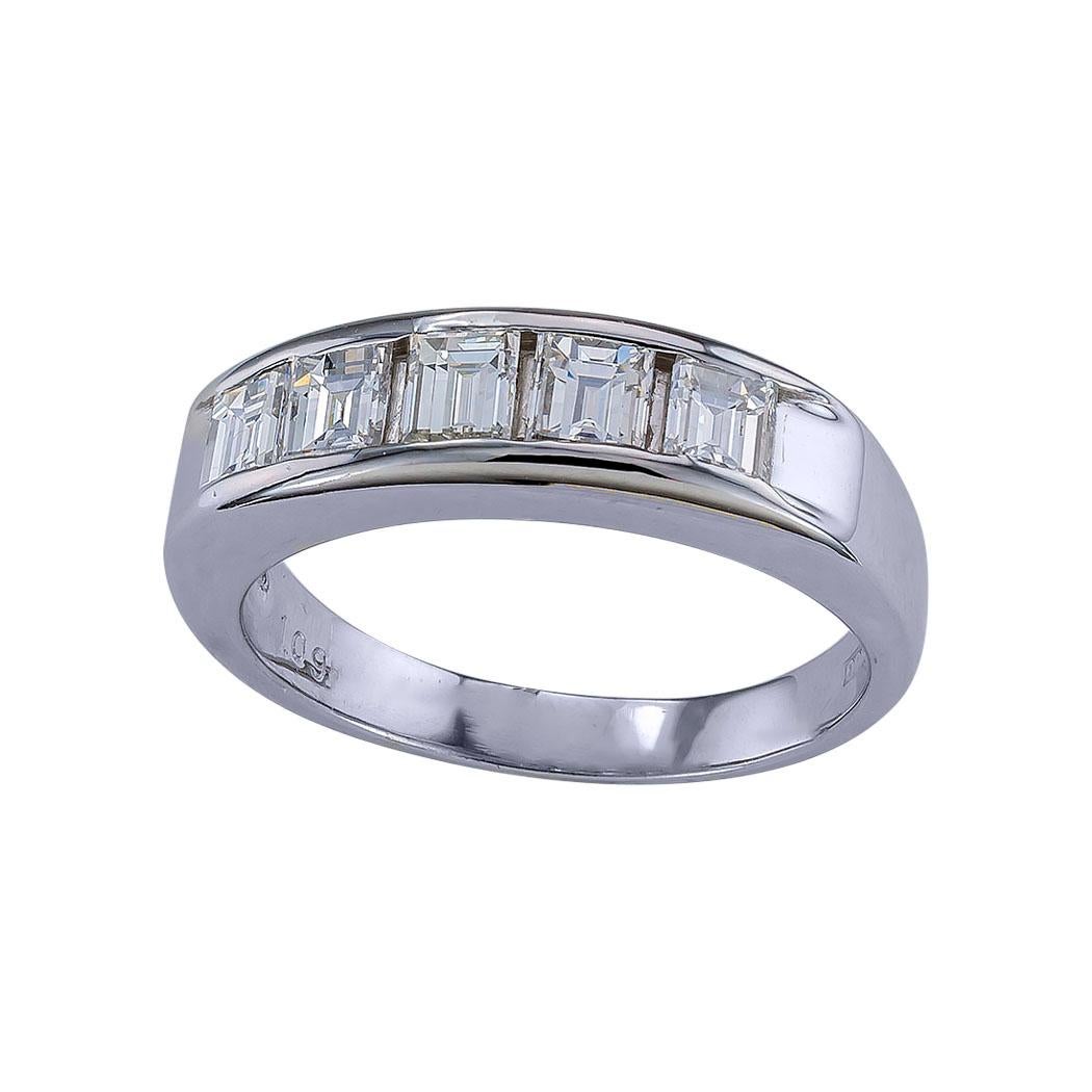 Baguette diamond and platinum wedding ring circa 1990.  Clear and concise information you want to know is listed below.  Contact us right away if you have additional questions.  We are here to connect you with beautiful and affordable