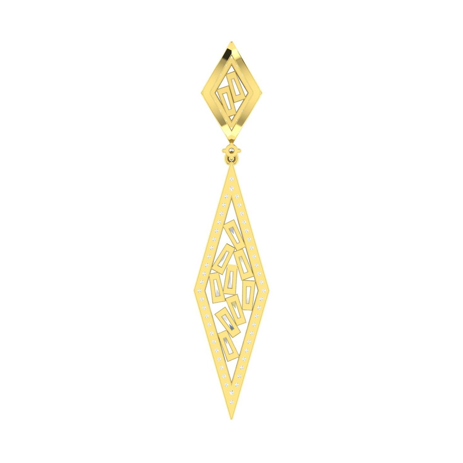 Collana a catena con ciondolo a forma di rombo con diamante baguette in oro giallo 18 carati in vendita 1