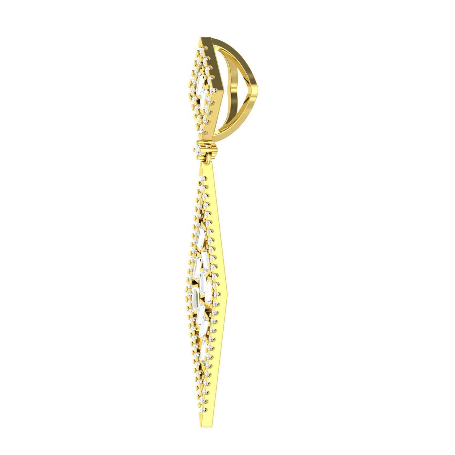 Collana a catena con ciondolo a forma di rombo con diamante baguette in oro giallo 18 carati in vendita 2