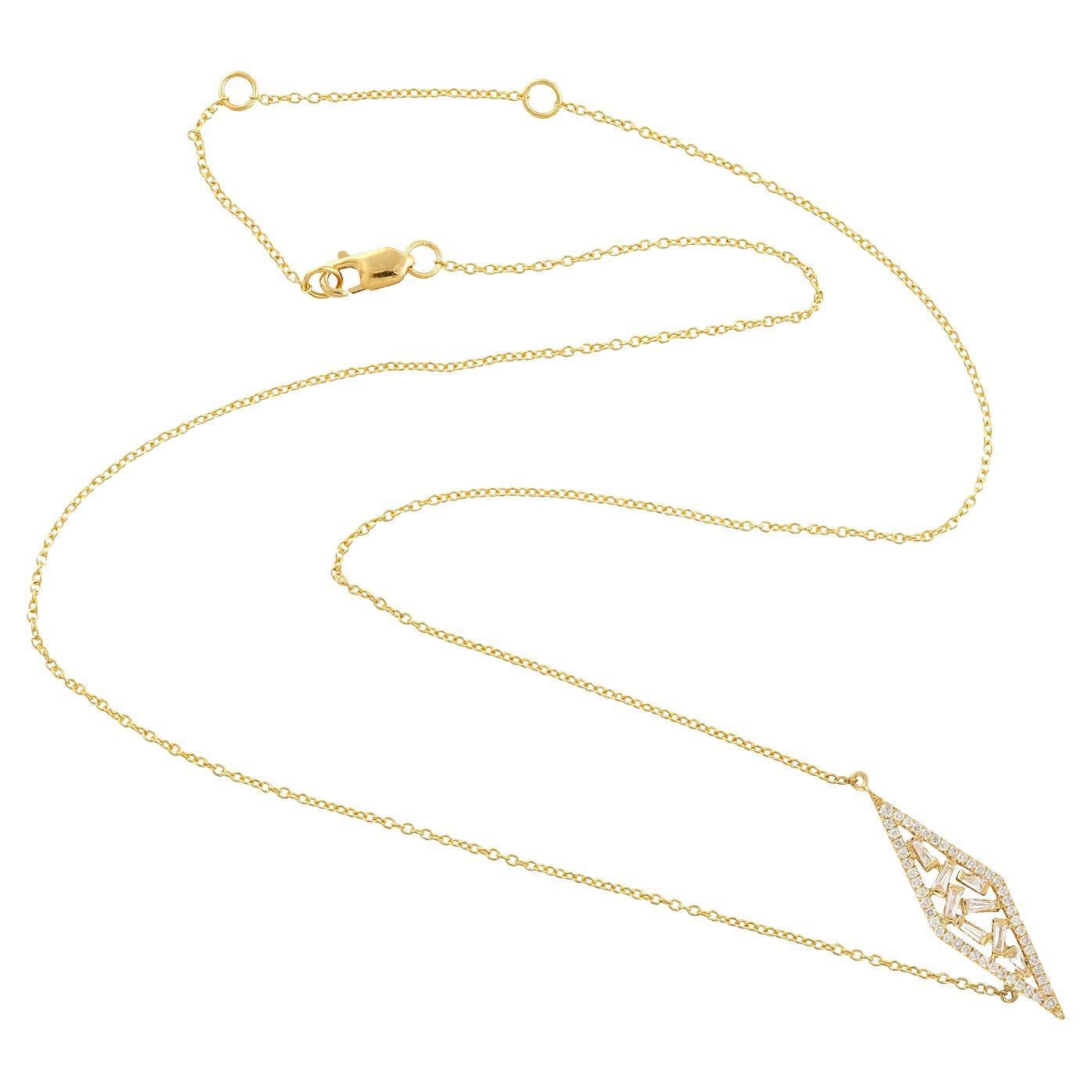 Baguette Diamond Rhombus Shaped Pendant Chain Necklace Made In 18k Yellow Gold