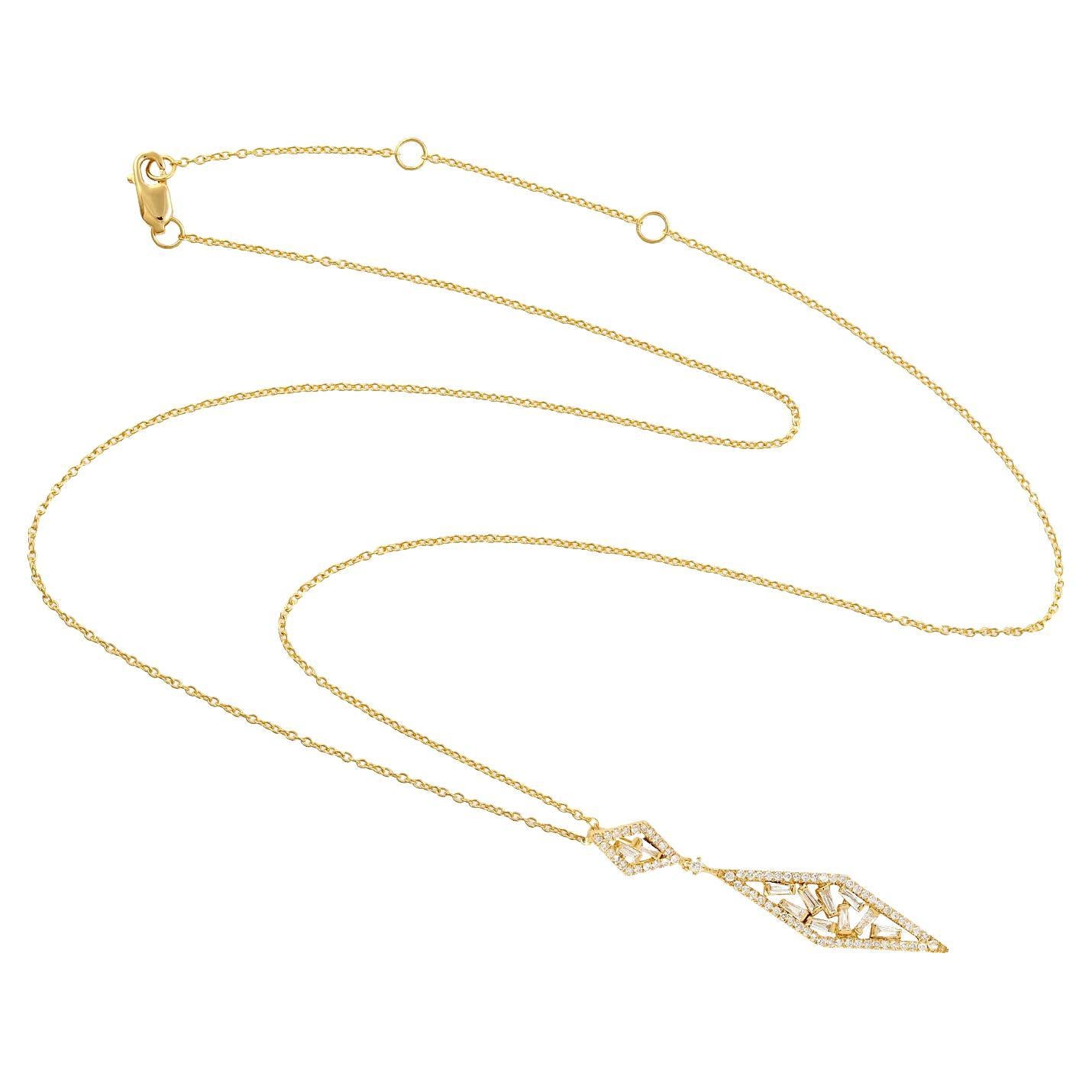Baguette Diamond Rhombus Shaped Pendant Chain Necklace Made In 18k Yellow Gold