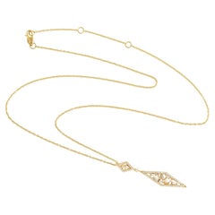 Baguette Diamond Rhombus Shaped Pendant Chain Necklace Made In 18k Yellow Gold