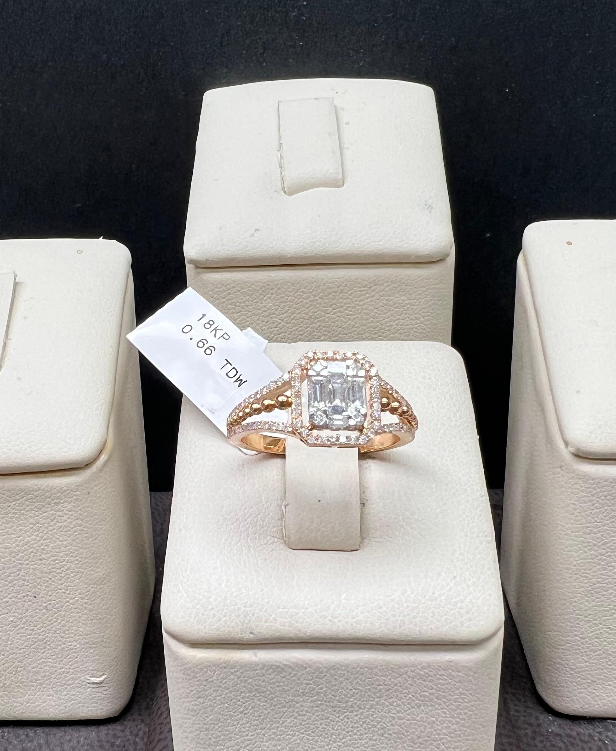 Baguette Cut Baguette Diamond Ring 18K Rose Pink Gold For Sale