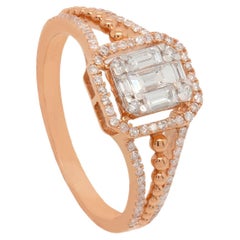 Bague en or rose 18 carats avec diamants baguettes