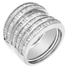 Baguette Diamond Ring 6 Rows of Diamonds Approx. 2.0 Cts in 18 K White Gold