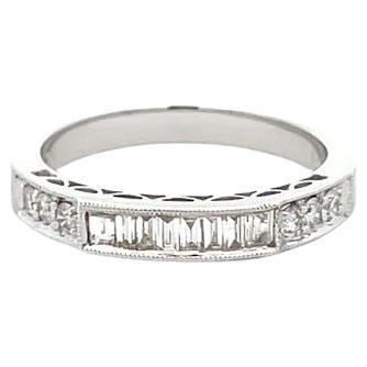 Baguette Diamond Ring Band 0.40ct 18K White Gold For Sale