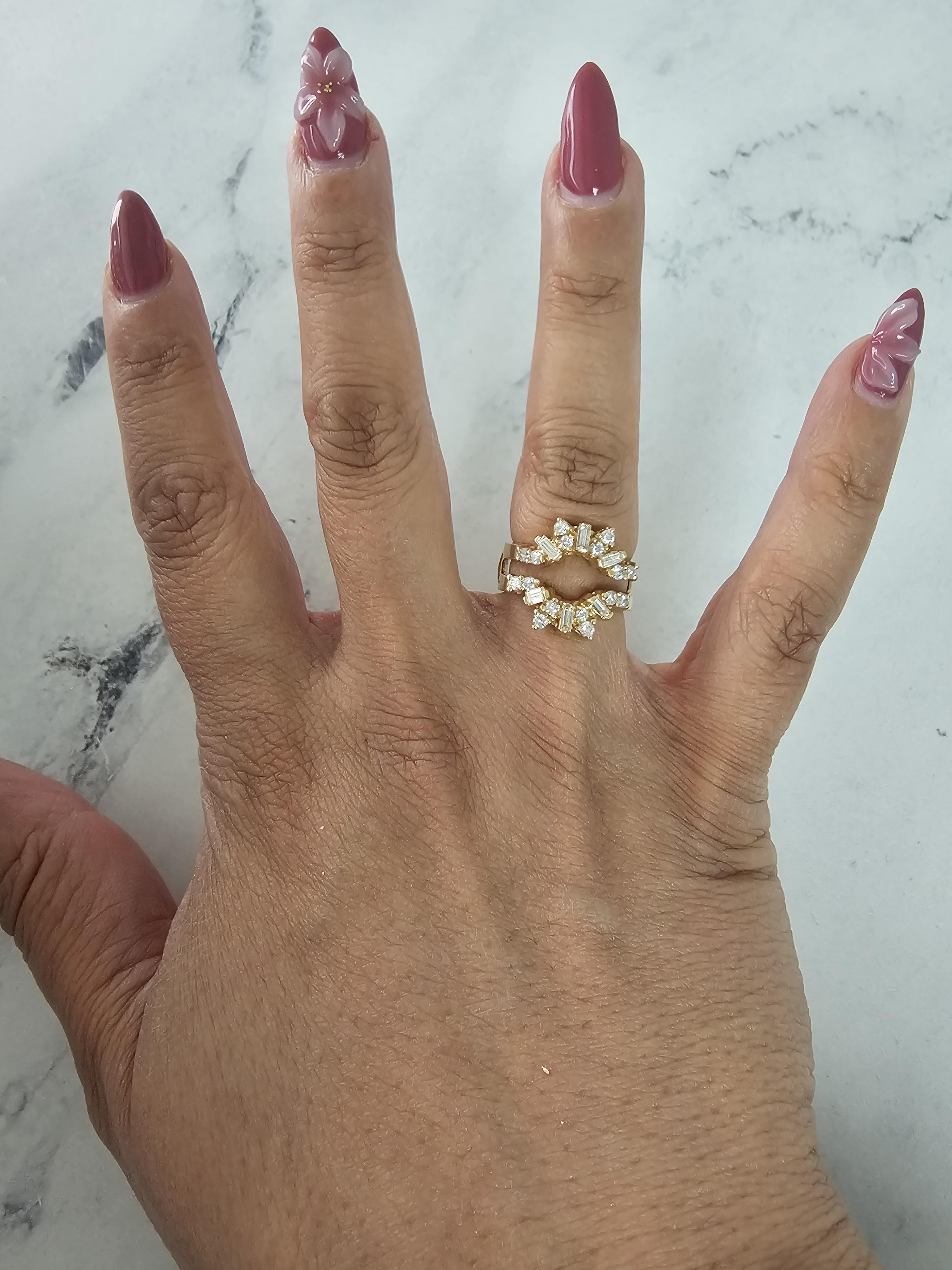 Baguette Diamant Ring Guard 14k Gelbgold (Rundschliff) im Angebot