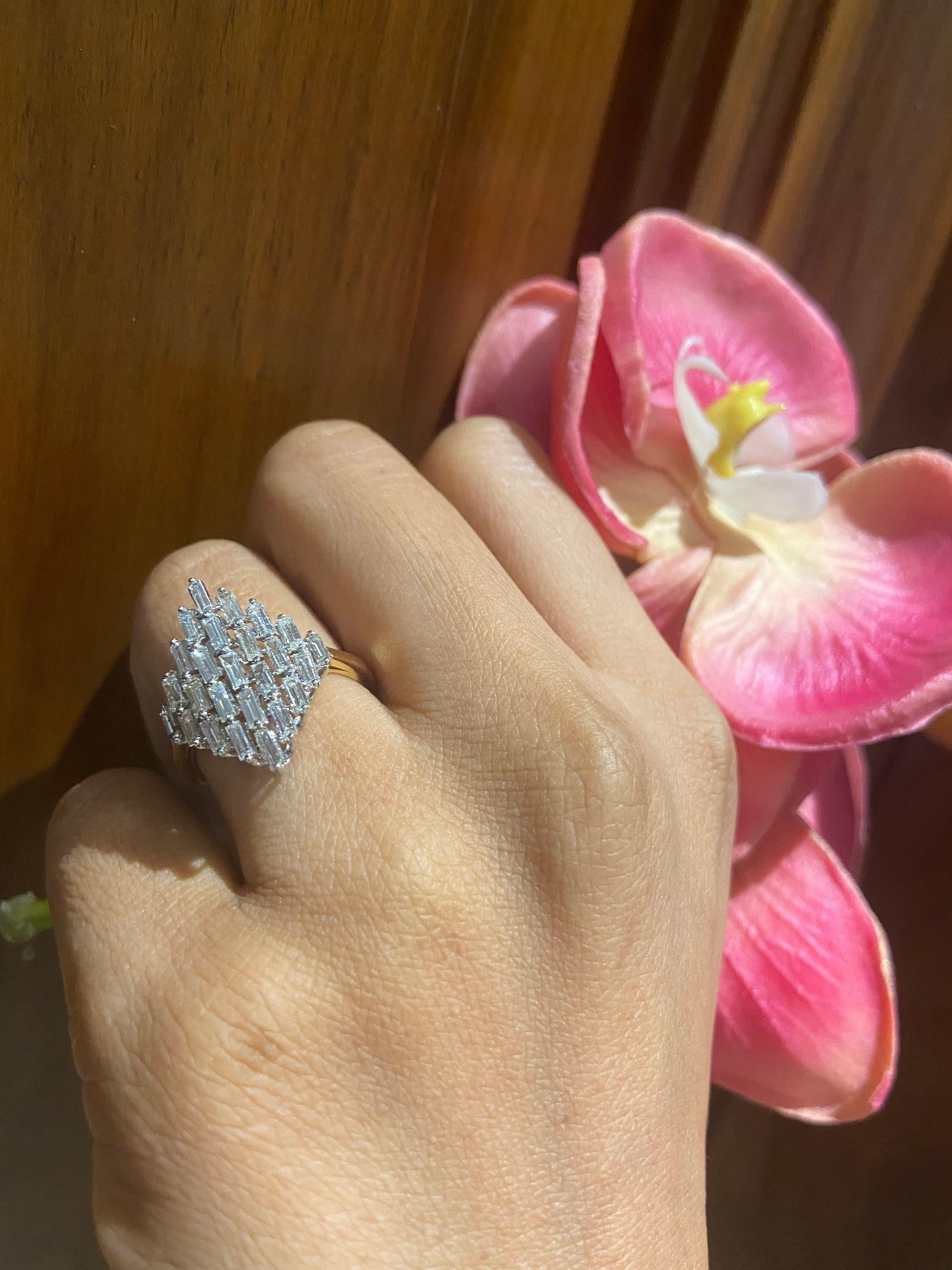 Art Deco Baguette Diamond Ring in 14K Solid Gold (Certified) For Sale