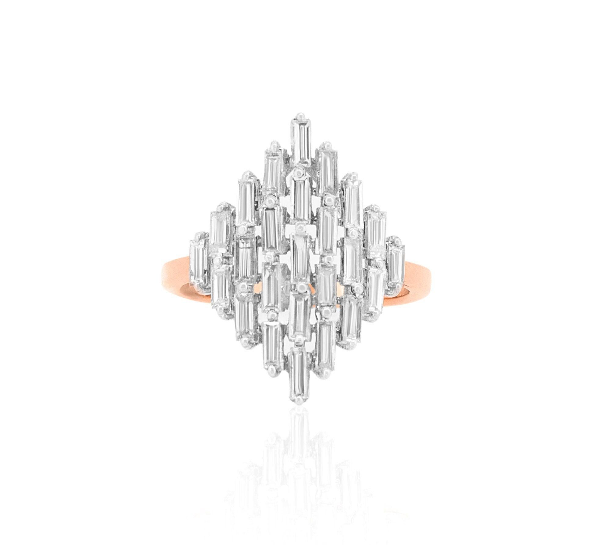 Women's Baguette Diamond Ring in 14K Solid Gold (Certified) For Sale