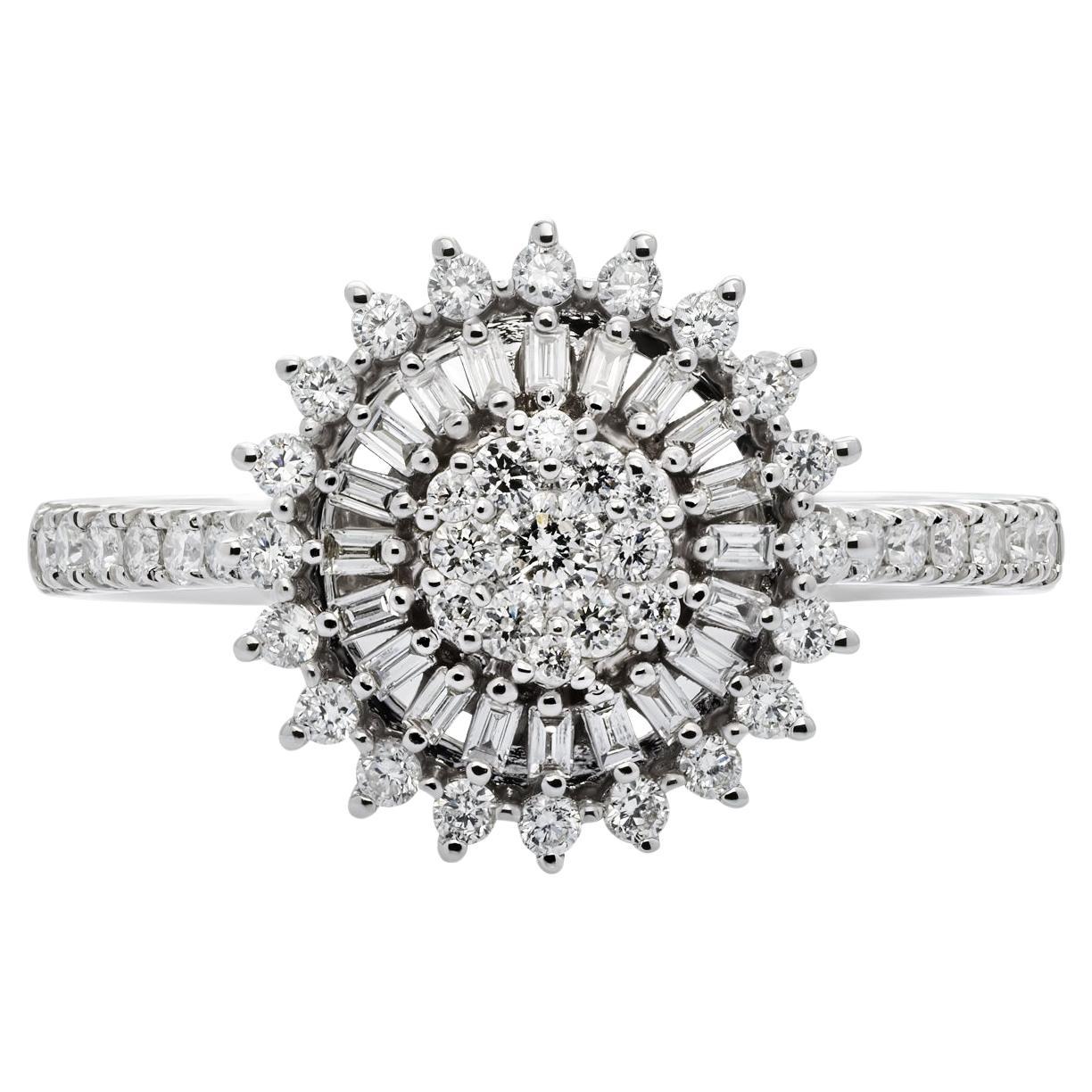 Bague en or blanc 18 carats avec diamant baguette, 0,50 carat de poids total de diamant