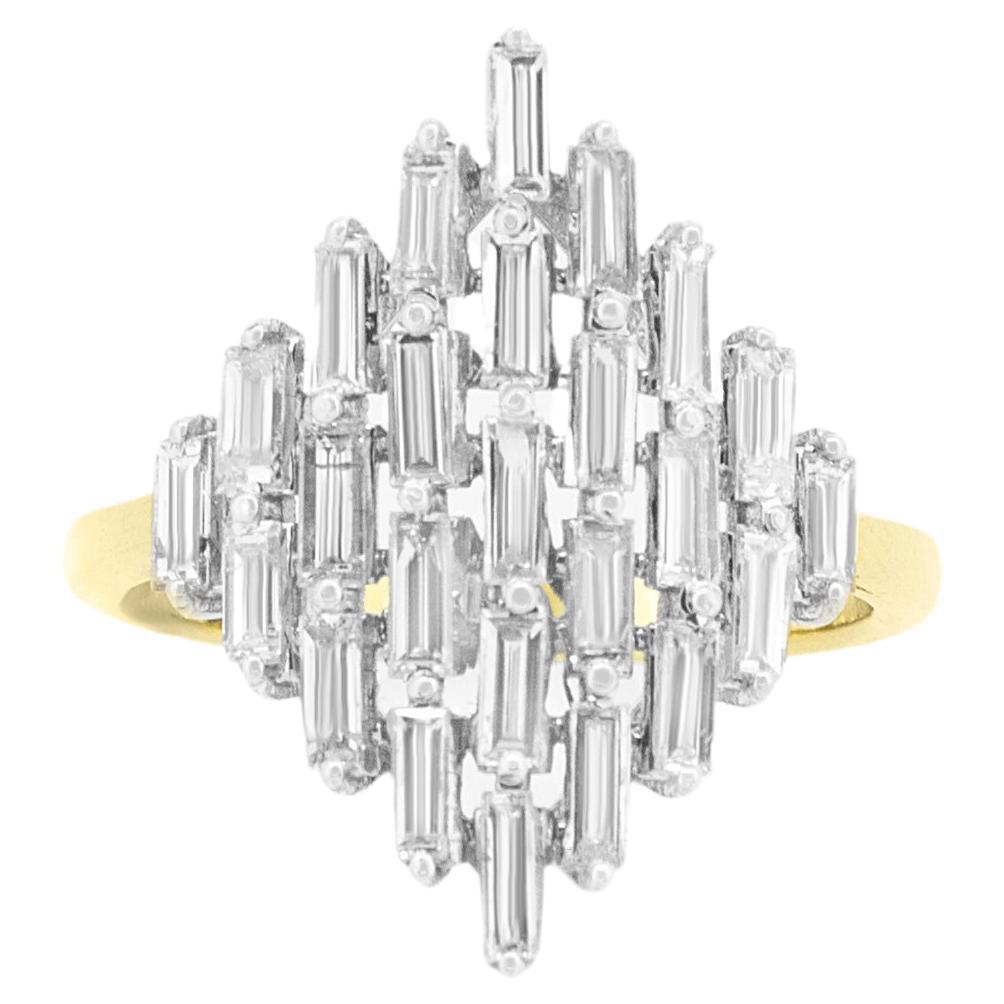 Baguette Diamond Ring Set In 18K Solid Gold