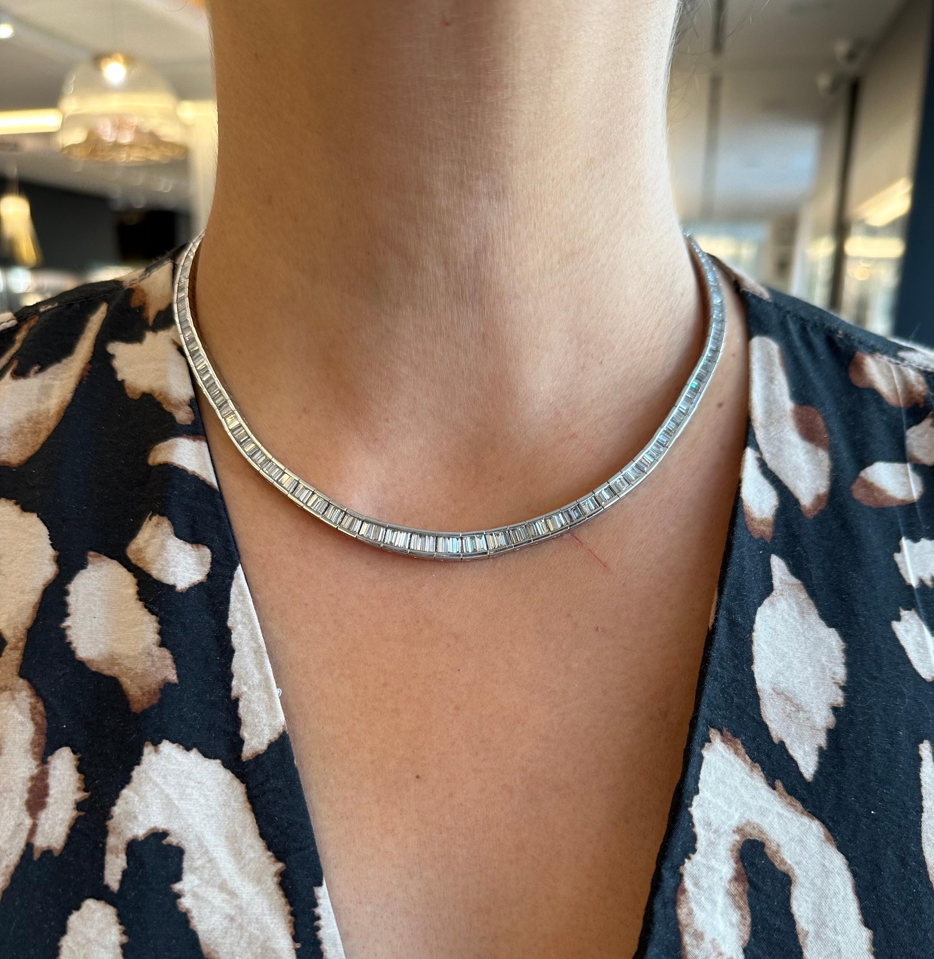 Baguette Diamond Riviera Necklace in Platinum 2