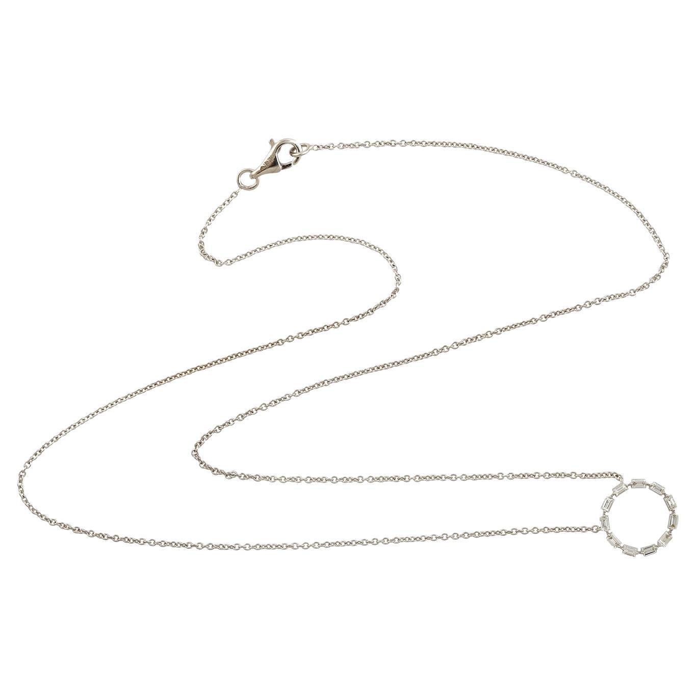 Baguette Diamond Round Pendant Chain Necklace Made In 18k White Gold