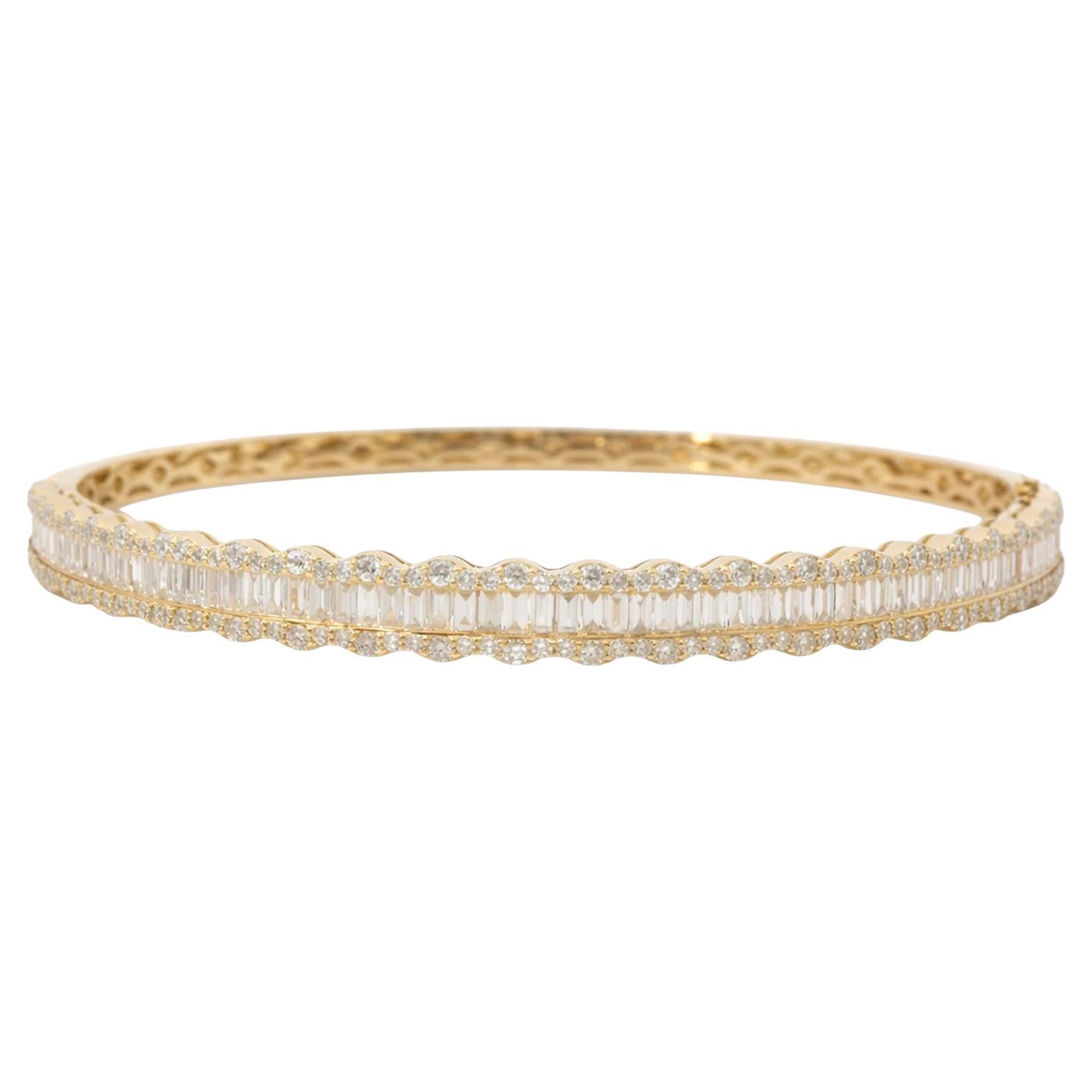 Baguette Diamond Scalloped Bangle For Sale