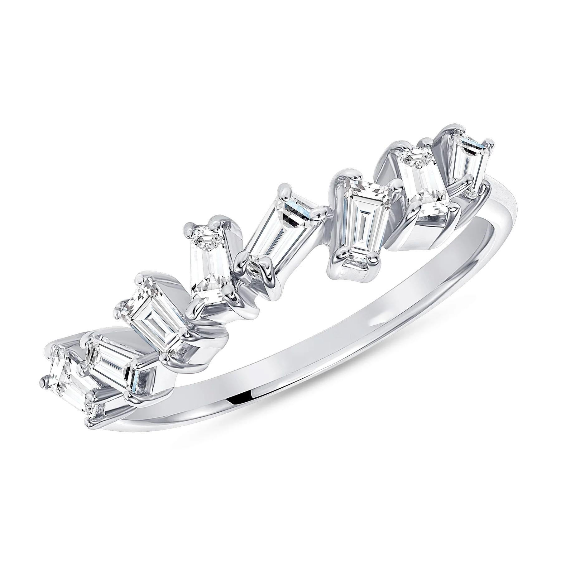 Im Angebot: Stapelbarer Baguette-Diamant Scatter 14K Stapelbarer Ring () 2