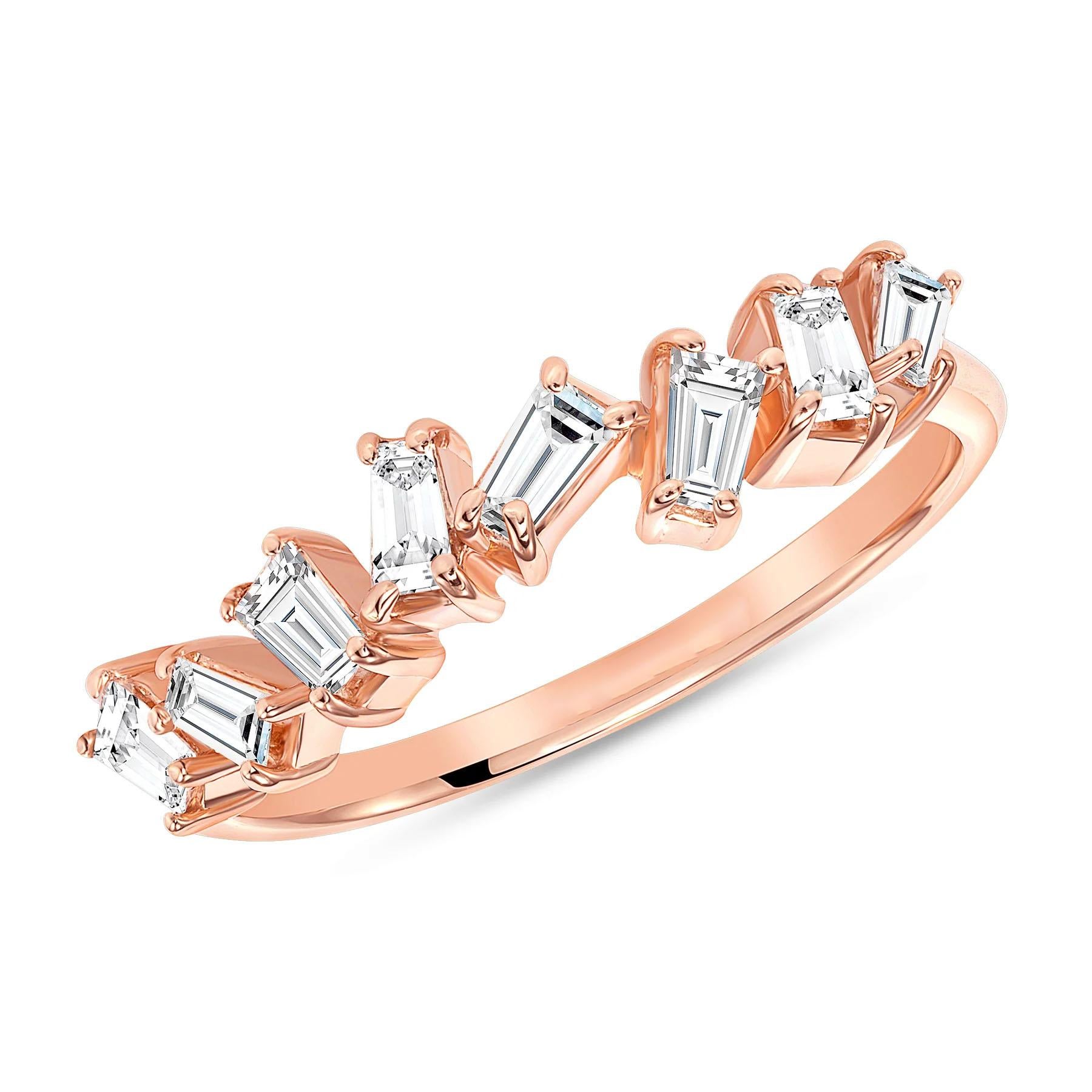 Im Angebot: Stapelbarer Baguette-Diamant Scatter 14K Stapelbarer Ring () 3