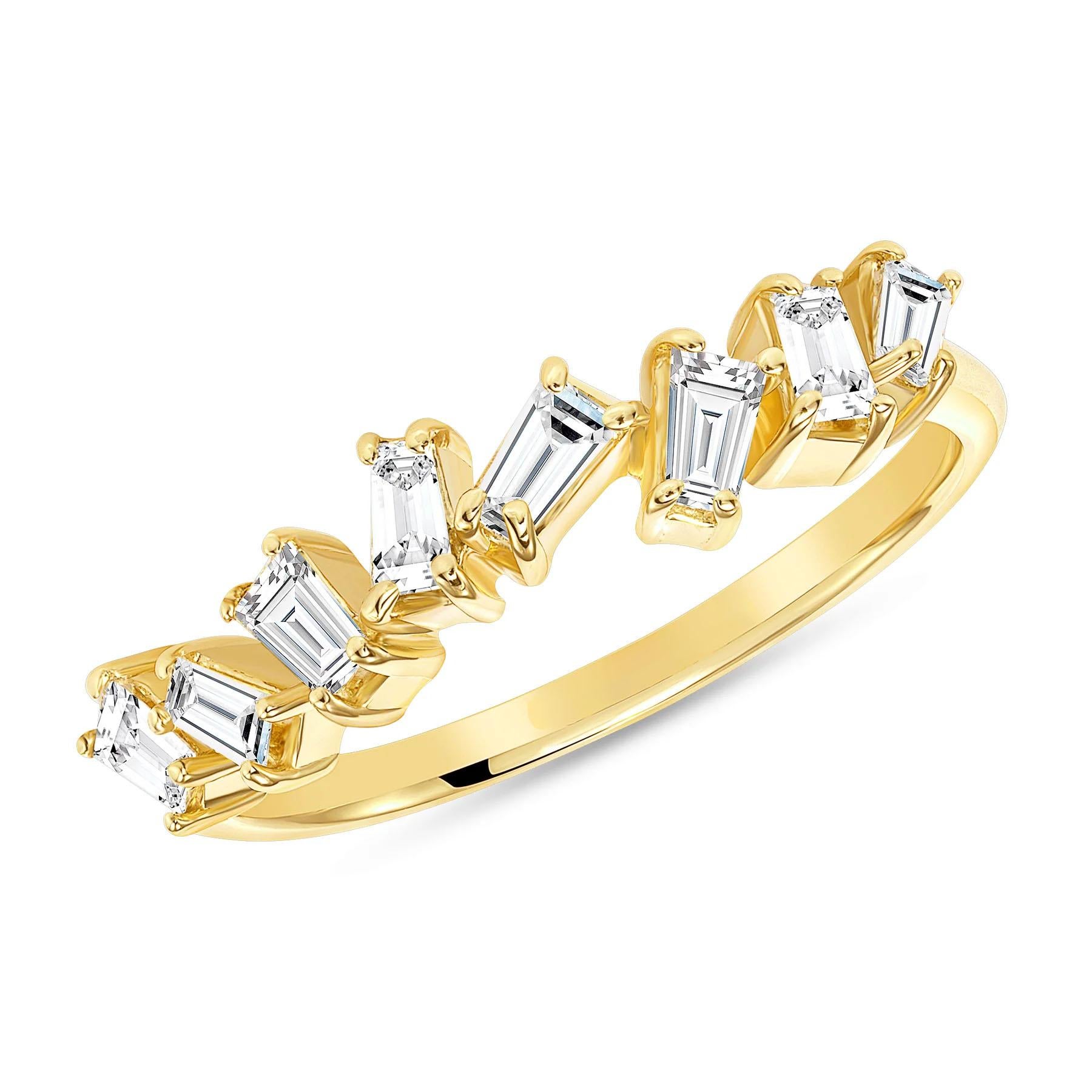 Im Angebot: Stapelbarer Baguette-Diamant Scatter 14K Stapelbarer Ring () 4