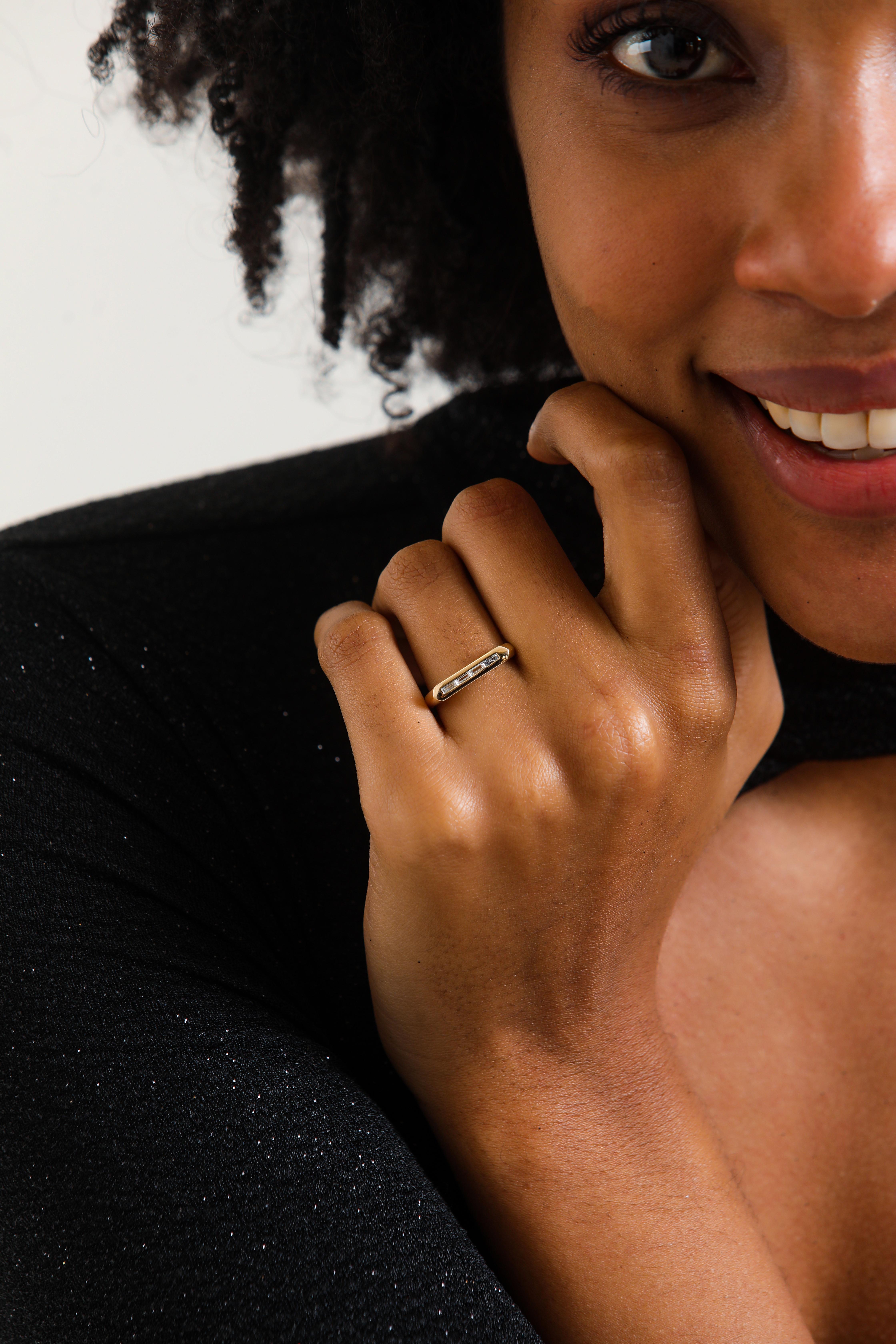 Women's or Men's Baguette Diamond Signet Ring