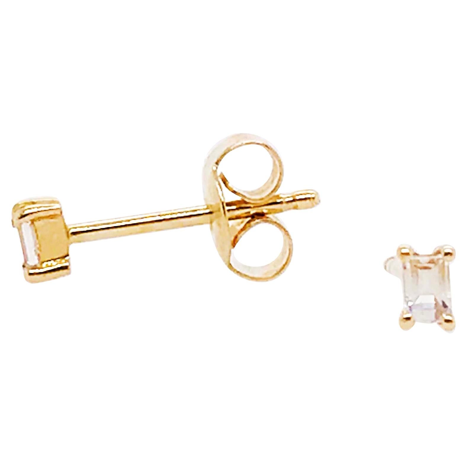 Baguette Diamond Solitaire Stud Earrings, 14 Karat Gold Diamond Earring Studs