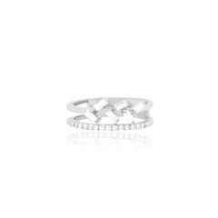 Baguette Diamond Stackable Open Ring Band Modern Fashion Trendy 14K White Gold