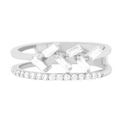 Baguette Diamond Stackable Open Ring Band Modern Fashion Trendy 14K White Gold